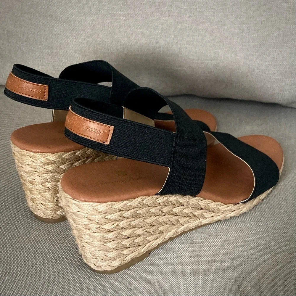 Tommy Bahama Black Espadrille Wedge Sandals | Size 7.5 Resort Chic EUC